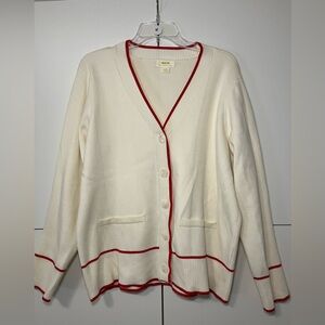 Maeve by Anthropologie Women's Cream/Ivory Red Trim V-Neck Cardigan Size Large.